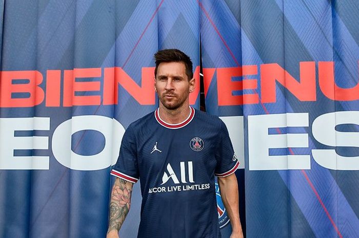 Lionel Messi when introduced as a new PSG player.