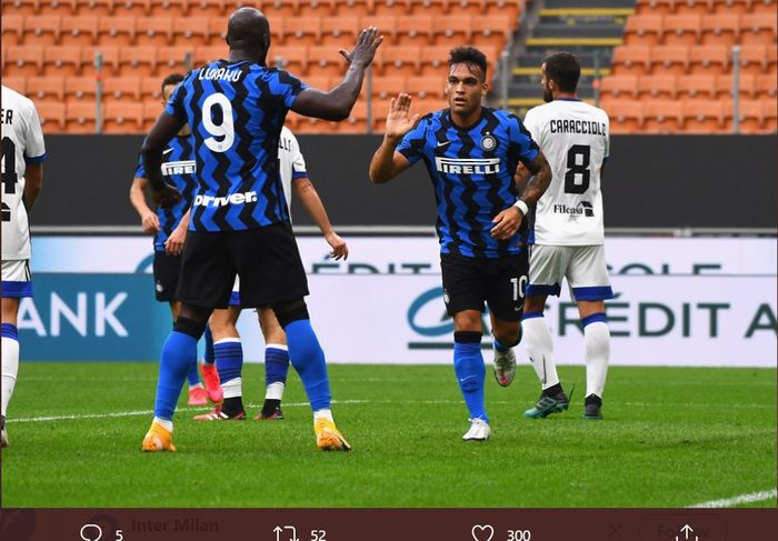 Romelu Lukaku dan Lautaro Martinez, mencetak 11 gol dalam 3 laga uji coba Inter Milan.