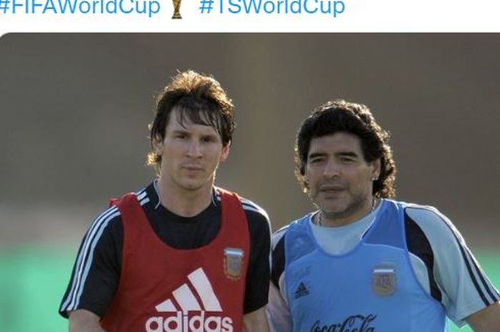 Lionel Messi bersama Diego Maradona hadir dalam sesi latihan timnas Argentina.