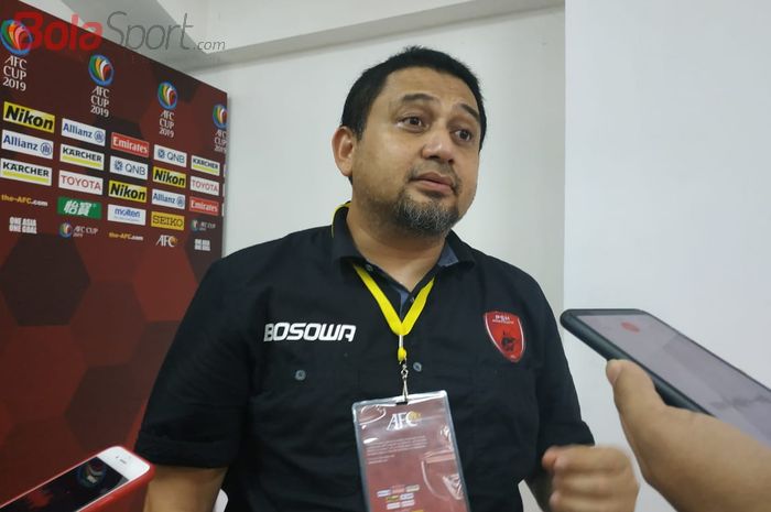 CEO PSM Makassar, Munafri Arifuddin, saat menjawab pertanyaan wartawan di Mixed Zone Stadion Pakansari, Kabupaten Bogor, Selasa (30/4/2019).