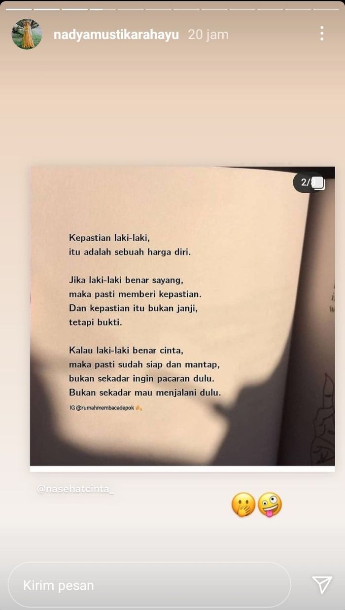 Nadya Mustika Rahayu yang menyinggung soal harga diri seorang pria