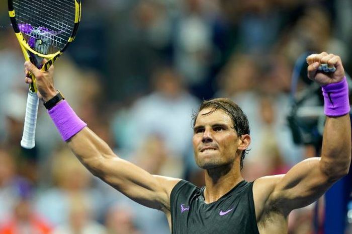 Ekspresi petenis Spanyol, Rafael Nadal, ketika berlaga pada babak kesatu US Open 2019 Selasa (27/8/2019) waktu setempat.