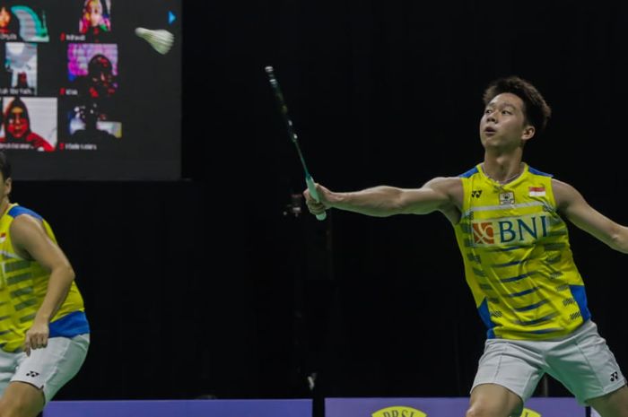 Pasangan ganda putra Indonesia, Marcus Fernaldi Gideon/Kevin Sanjaya Sukamuljo, pada simulasi Olimpiade Tokyo 2020 di pelatnas Cipayung, Jakarta Timur.