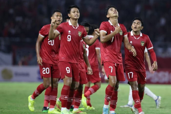 Selebrasi Marselino Ferdinan pada laga timnas U-20 Indonesia vs Vietnam di Kualifikasi Piala Asia U-20 2023.