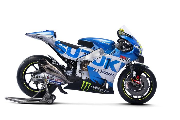 Penampakan motor Suzuki GSX-RR yang akan digunakan tim Suzuki Ecstar pada MotoGP 2021. 