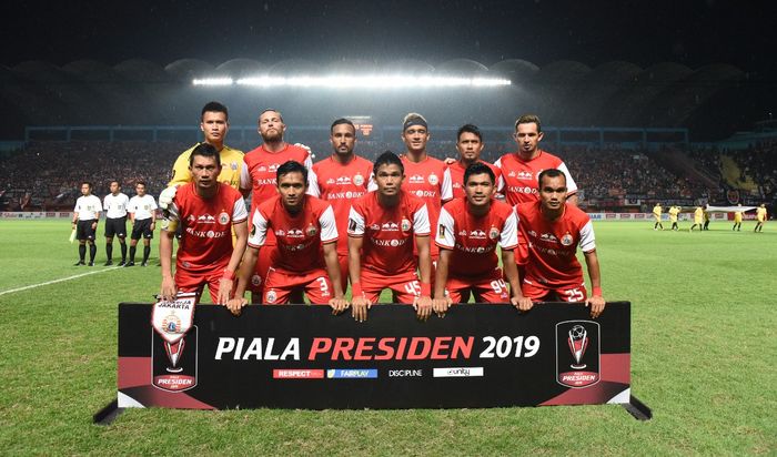 Skuat Persija Jakarta untuk laga kontra PSS Sleman pada ajang Piala Presiden 2019 di Stadion Maguwuharjo, Sleman, Jumat (15/3/2019).