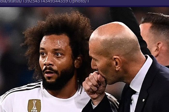 Bek Real Madrid, Marcelo, bersama sang pelatih, Zinedine Zidane. 