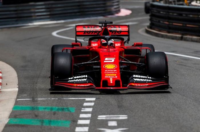 Pembalap tim Ferrari, Sebastian Vettel saat melakoni babak kualifikasi F1 Monako 2019, Sabtu (25/5/2019)