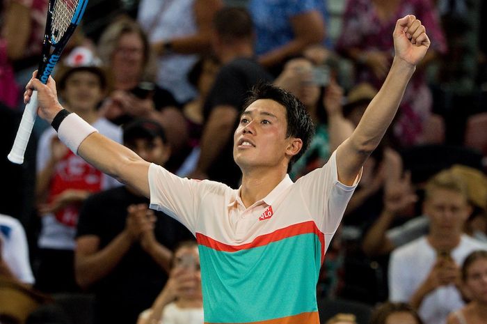 Ekspresi Kei Nishikori (Jepang) saat tampil pada partai final Brisbane International 2019 yang digelar awal tahun ini