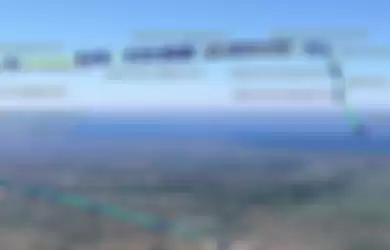 Rute penerbangan SJ182 yang ditampilkan secara 3D di Google Earth.