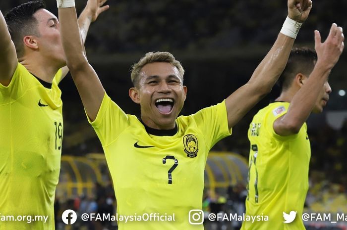 Faisal Halim (nomor 7) mencetak dua gol dalam kemenangan 5-0 Timnas Malaysia atas Laos di Piala AFF 2022.