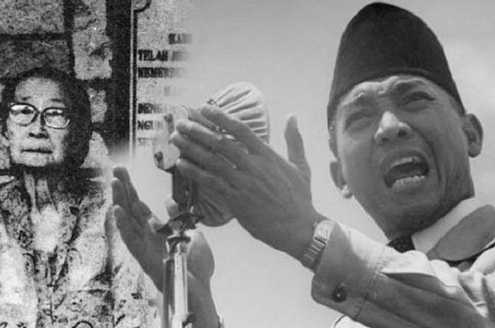 Oetari di usia tua (kiri) dan Bung Karno di masa perjuangan (kanan)