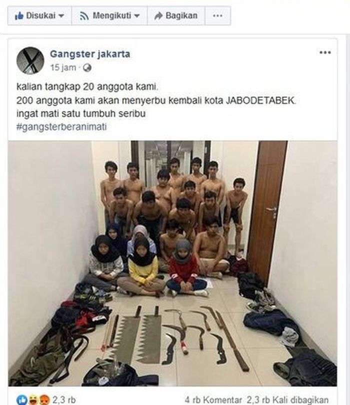 Ancaman geng motor setelah 20 anggotanya berhasil diciduk polisi.