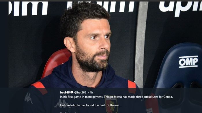 Pelatih Genoa, Thiago Motta, saat menjalani debutnya di Liga Italia, Sabtu (26/10/2019)