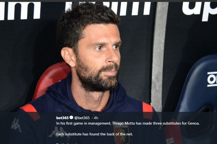 Pelatih Genoa, Thiago Motta, saat menjalani debutnya di Liga Italia, Sabtu (26/10/2019)