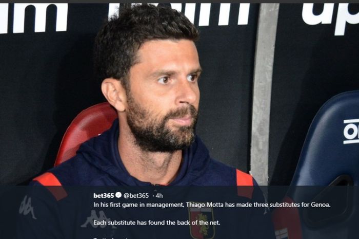 Pelatih Genoa, Thiago Motta, saat menjalani debutnya di Liga Italia, Sabtu (26/10/2019)