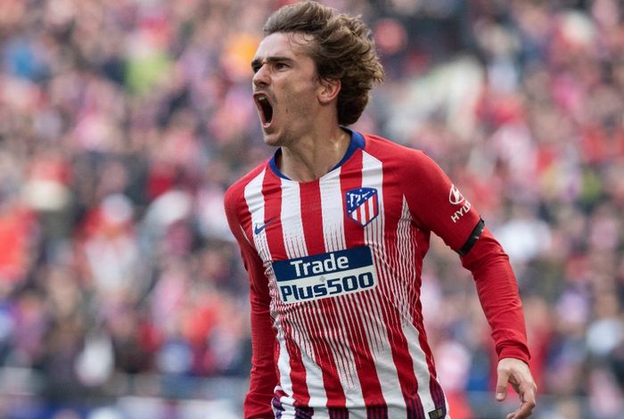 Ekspresi muka penyerang Atletico Madrid, Antoine Griezmann.