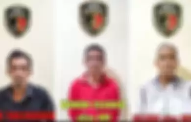 Kolase tiga tersangka pembunuhan berencana di Bekasi dan Cianjur, Dede Solehudin (kiri), Wowon Erawan (tengah), dan Solihin alias Duloh (kanan)