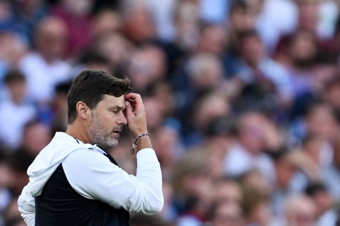 Reaksi Mauricio Pochettino dalam laga Chelsea melawan West Ham United pada lanjutan Liga Inggris di London Stadium (20/8/2023). Chelsea darurat gol, terakhir kali start sejelek ini mereka terdegradasi 45 tahun silam.