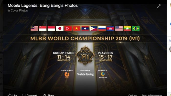 Kejuaraan Dunia gim Mobile Legends: Bang Bang pertama (M1) yang berlangsung di Kuala Lumpur, Malaysia, 11-17 November 2019. (FACEBOOK.COM/MOBILELEGENDSGAMEINDONESIA