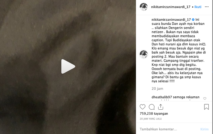 Nikita Mirzani unggah video suara ibu korban #JusticeForAudrey