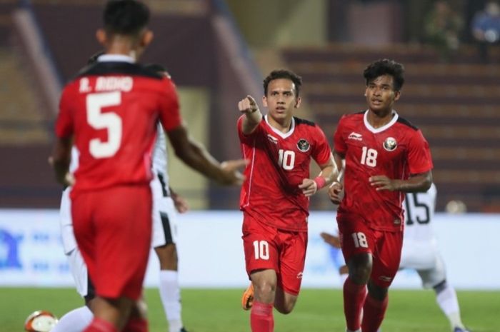 Egy Maulana merayakan gol dalam laga Timnas U-23 Indonesia melawan Timor Leste di Grup A SEA Games 2021, Selasa (10/5/2022) di Stadion Viet Tri, Phu Tho.