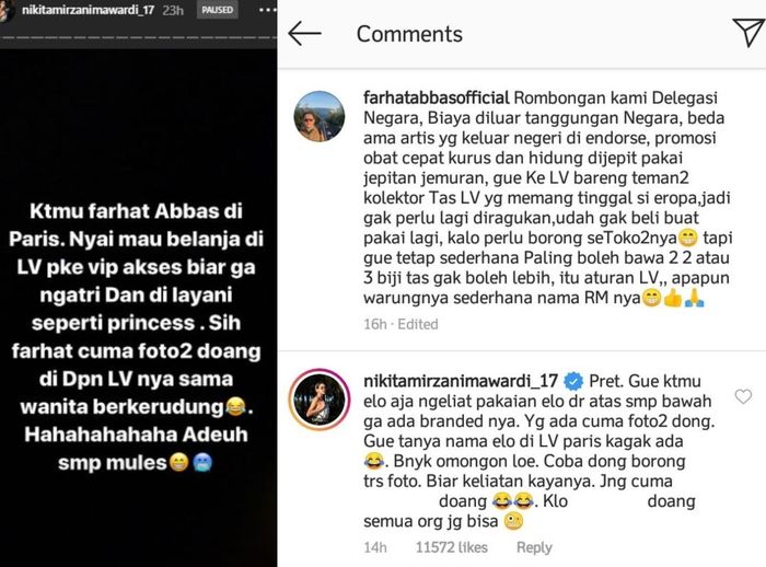 Tudingan Nikita Mirzani kepada Farhat Abbas saat mengaku berjumpa di Louis Vuitton, Paris