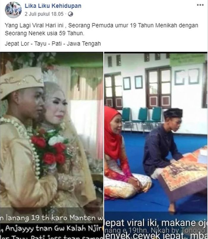 Postingan viral tentang pernikahan beda usia 39 tahun di Pati.