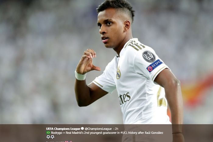 Selebrasi Rodrygo Goes setelah mencetak hat-trick ke gawang Galatasaray pada matchday keempat, Liga Champions pada Rabu (6/11/2019).