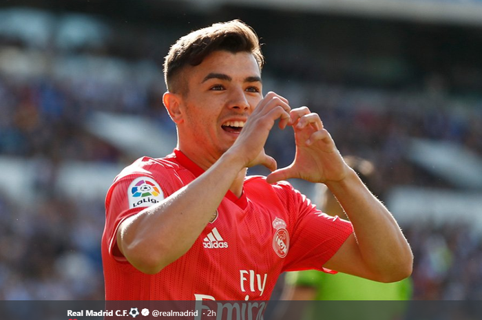 Brahim Diaz mencetak gol pertamanya untuk Real Madrid, Minggu (12/5/2019).