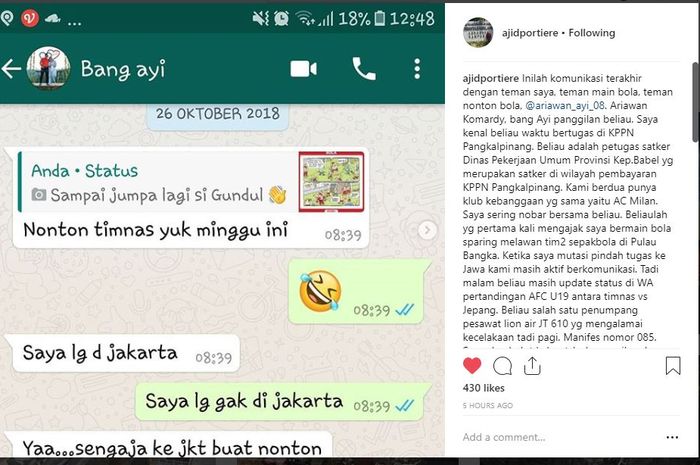 Isi chat terakhir korban Lion Air JT 610, Ariawan Komardy.