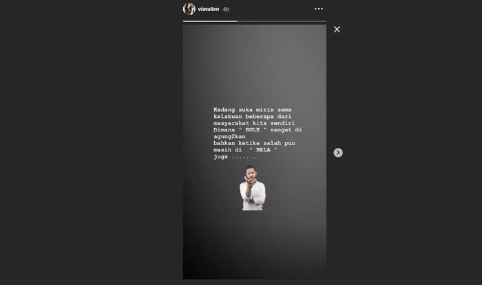 Unggahan instastory Via Vallen pada Selasa (12/2/2019).