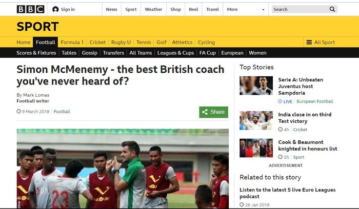 Pujian yang dilayangkan media Inggris BBC terhadap pelatih baru Timnas Indonesia, Simon McMenemy