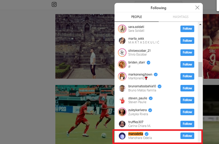 Screen capture akun Marko Simic yang mengikuti Manohara Odelia Pinot