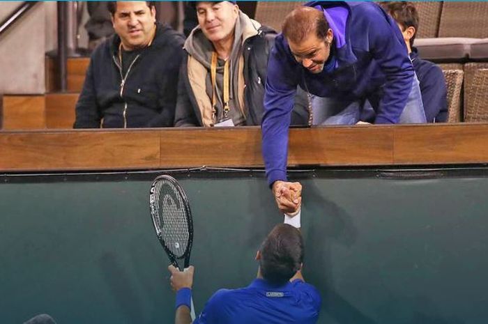 Pete Sampras, saat menyaksikan pertandingan Novak Djokovic melawan Bjorn Fratangelo