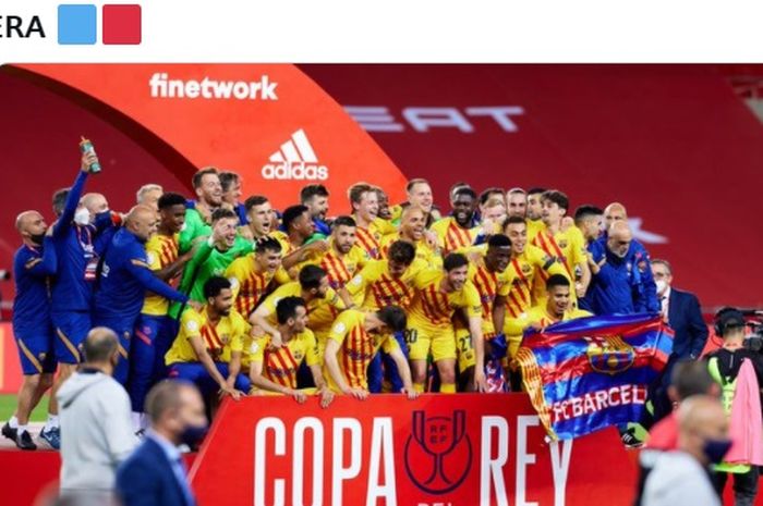 Momen pemain Barcelona merayakan keberhasilan mereka memenangkan Copa del Rey 2020-2021.