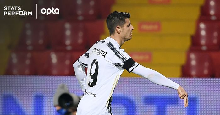 Alvaro Morata usai mencetak ke gawang Benevento di Stadion Municipal Ciro Vigorito dalam laga pekan ke-9 Liga Italia, Sabtu (28/11/2020).