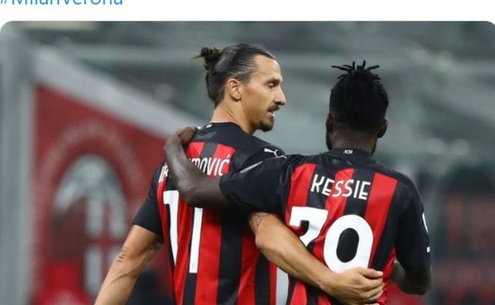 Dua pemain andalan AC Milan, Zlatan Ibrahimovic dan Franck Kessie.