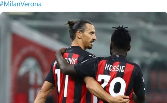 Dua pemain andalan AC Milan, Zlatan Ibrahimovic dan Franck Kessie.