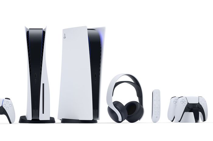 A number of PS5 devices and accessories.