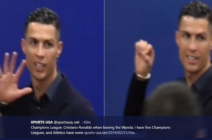 Gestur megabintang Juventus, Cristiano Ronaldo, untuk merespons cemoohan suporter Atletico Madrid