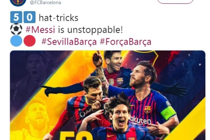 Megabintang Barcelona, Lionel Messi, mencetak 50 hattrick di sepanjang karier profesionalnya