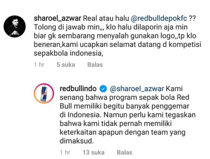 Klarifikasi Red Bull Indonesia pada media Instagramnya Selasa (21/4/2020)