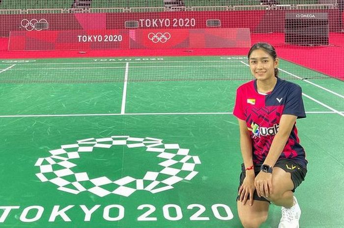 Pebulu tangkis tunggal putri Myanmar, Thet Htar Thuzar, ketika tampil pada Olimpiade Tokyo 2020.