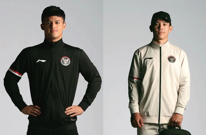 Lifter Rizki Juniansyah dan atlet balap sepeda Bernard Benyamin Van Aert tampil dengan jaket kontingen Indonesia di Olimpiade Paris 2024.