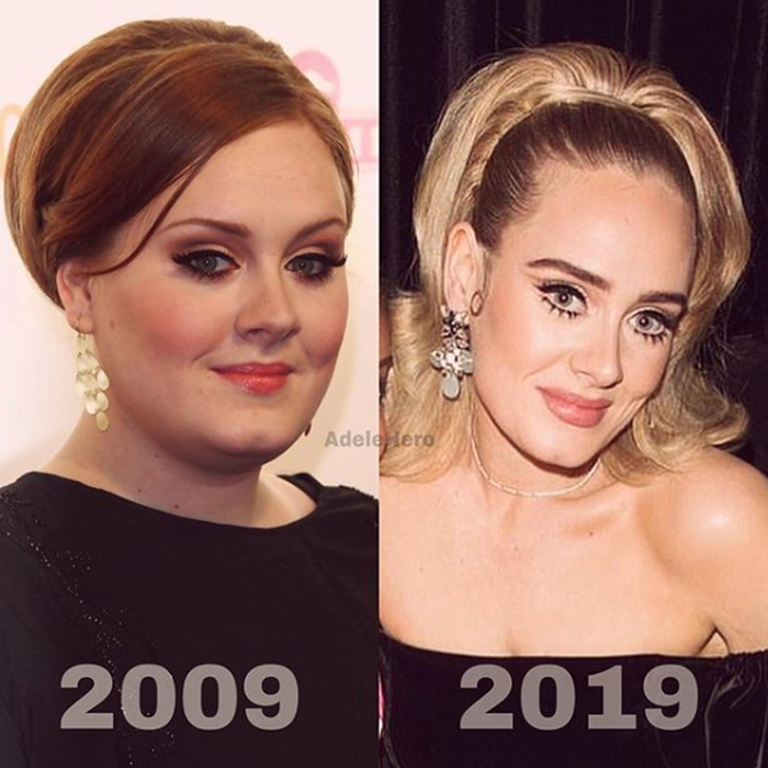 Adele sebelum dan sesudah menurunkan berat badannya.