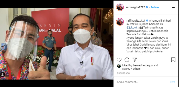 Raffi Ahmad ajak masyarakat untuk tidak takut divaksin.