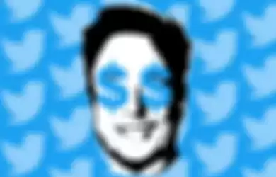 Ilustrasi wajah Elon Musk dengan background logo Twitter.