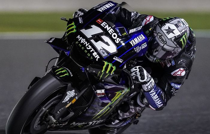 Maverick Vinales (Monster Energy Yamaha) saat tampil dalam sesi tes pramusim MotoGP 2019 di Sirkuit Losail, Qatar, pada Sabtu (23/2/2019).