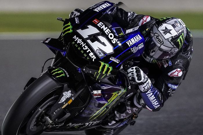 Maverick Vinales (Monster Energy Yamaha) saat tampil dalam sesi tes pramusim MotoGP 2019 di Sirkuit Losail, Qatar, pada Sabtu (23/2/2019).